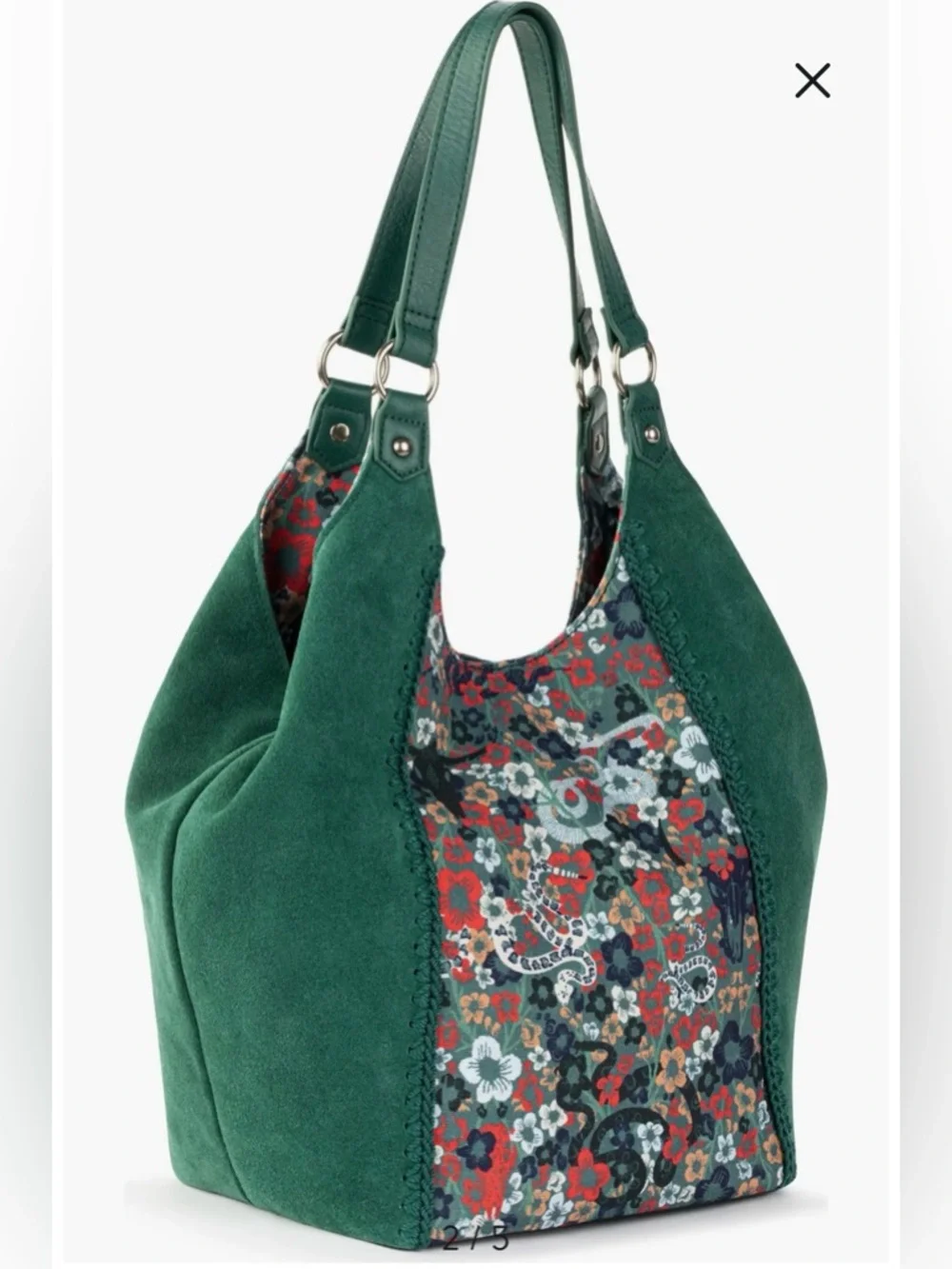 EUC The Sak Roma Emerald Mojave Garden Shopper Suede Leather Tote Shoulder Bag - Picture 4 of 16